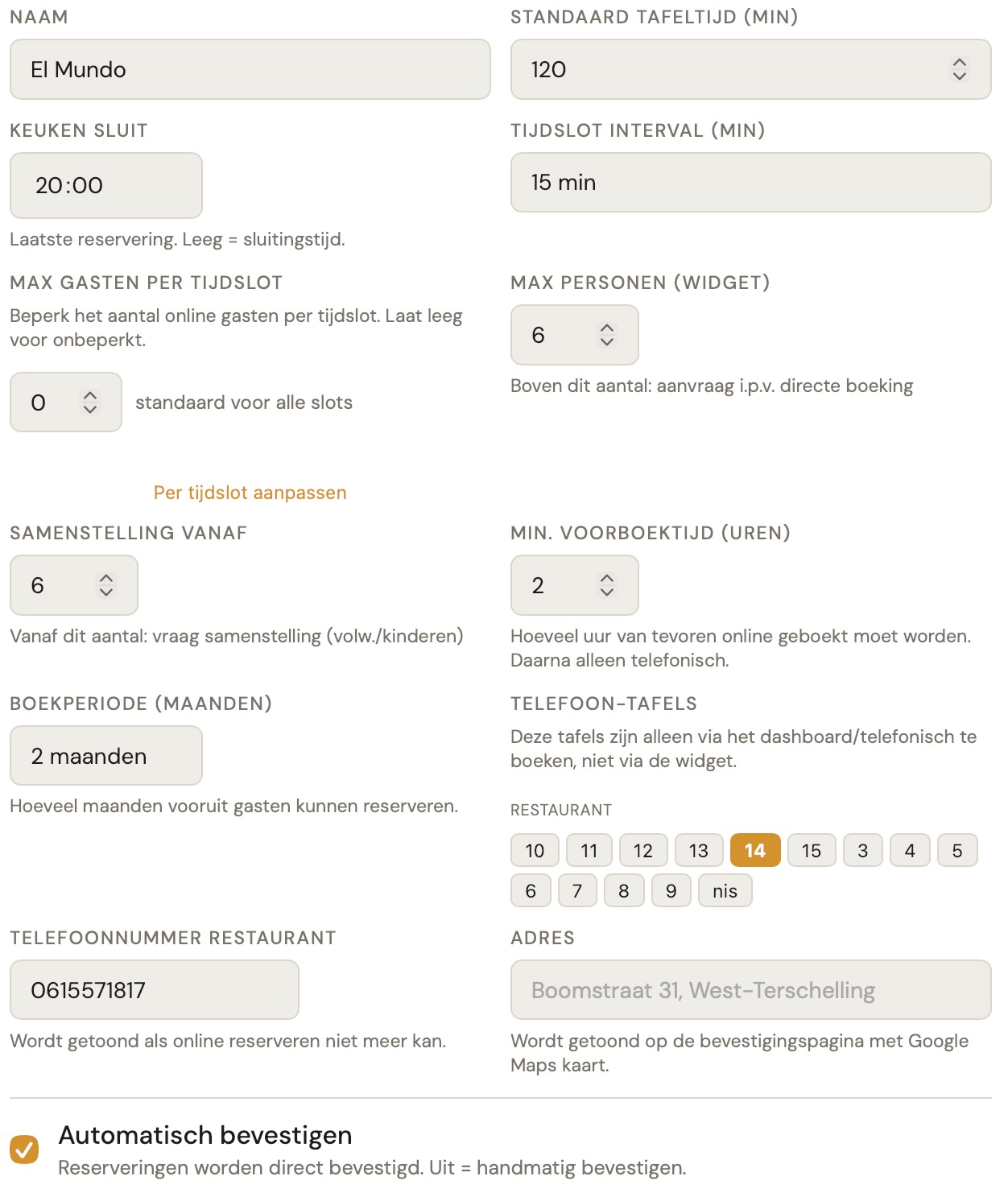 Islandplan instellingen
